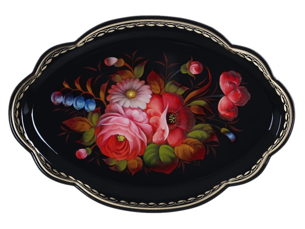 Жостовский поднос декоративный, размер 32х22 см (A11), металлический