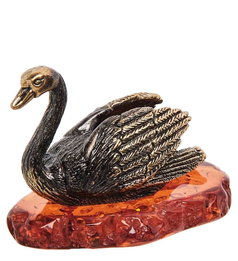Народные промыслы AM-1240 Фигурка «Лебедь черный» (латунь, янтарь)