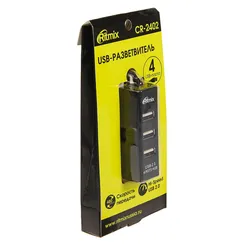 Разветвитель USB (Hub) Ritmix CR-2402, 4 порта, USB 2.0, черный,