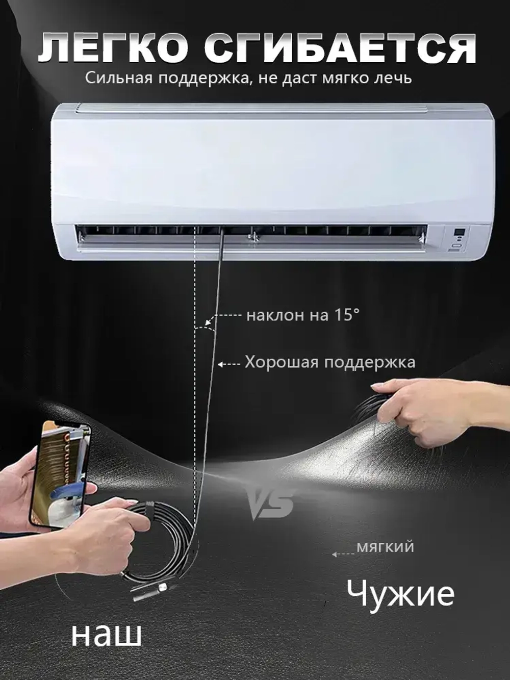 эндоскоп автомобильный, диаметр 7,9 mm,С 8 регулируемыми светодиодными лампами, камера 1920 HD, 2 метра полужёсткого кабеля, подходит для iOS и Android ,эндоскоп для смартфона с подсветкой