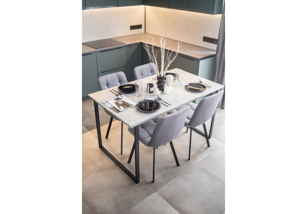 Стол деревянный Woodville Лиман 140 х 80 бетон светлый, черный матовый, ножки черные