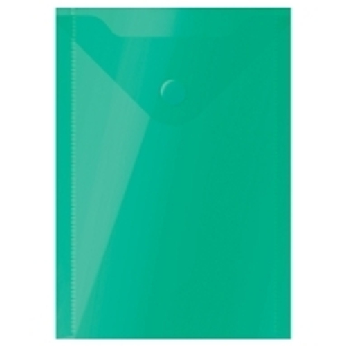 Папка-конверт на кнопке СТАММ А6 (105*148мм), 150мкм, пластик, прозрачная, зеленая