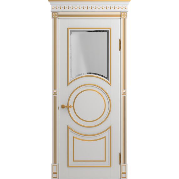 Межкомнатная дверь массив бука Viporte Лацио Амбиенте белая эмаль патина золото остекление 1