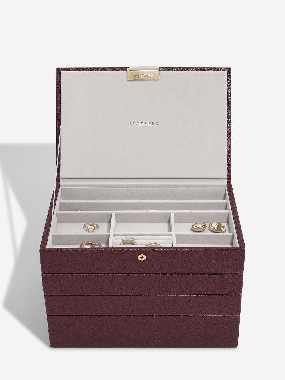 Органайзер для украшений и часов Stackers Classic Jewellery Box, 4 секции - Burgundy (Burgundy / бордовый / Burgundy / 600 / 700 / Органайзер-косметичка с крышкой)