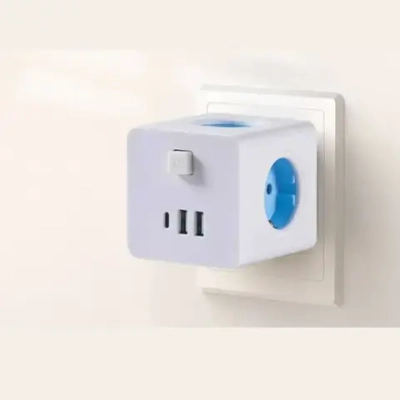 Тройник для розетки КУБ с USB и Type-c, 4 розетки, разветвитель электрический MartyHome с выключателем