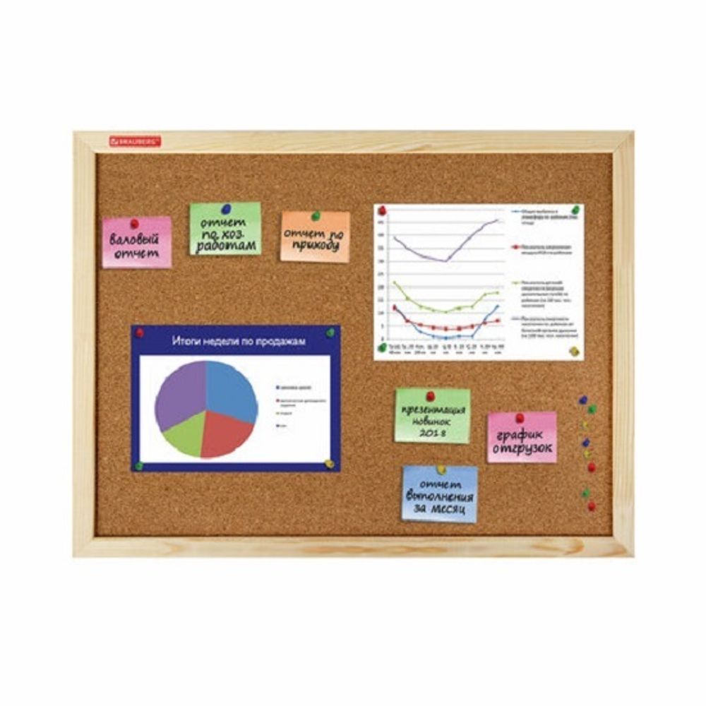 Доска пробковая 45*60, Brauberg Wood, деревяная рамка