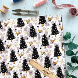 Ткань оксфорд 210 чёрные новогодние ёлки