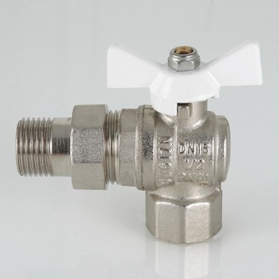 Кран шаровой Valtec Base 1/2" ВР/НР угловой с полусгоном белая ручка-бабочка (арт. VT.228.NW.04)