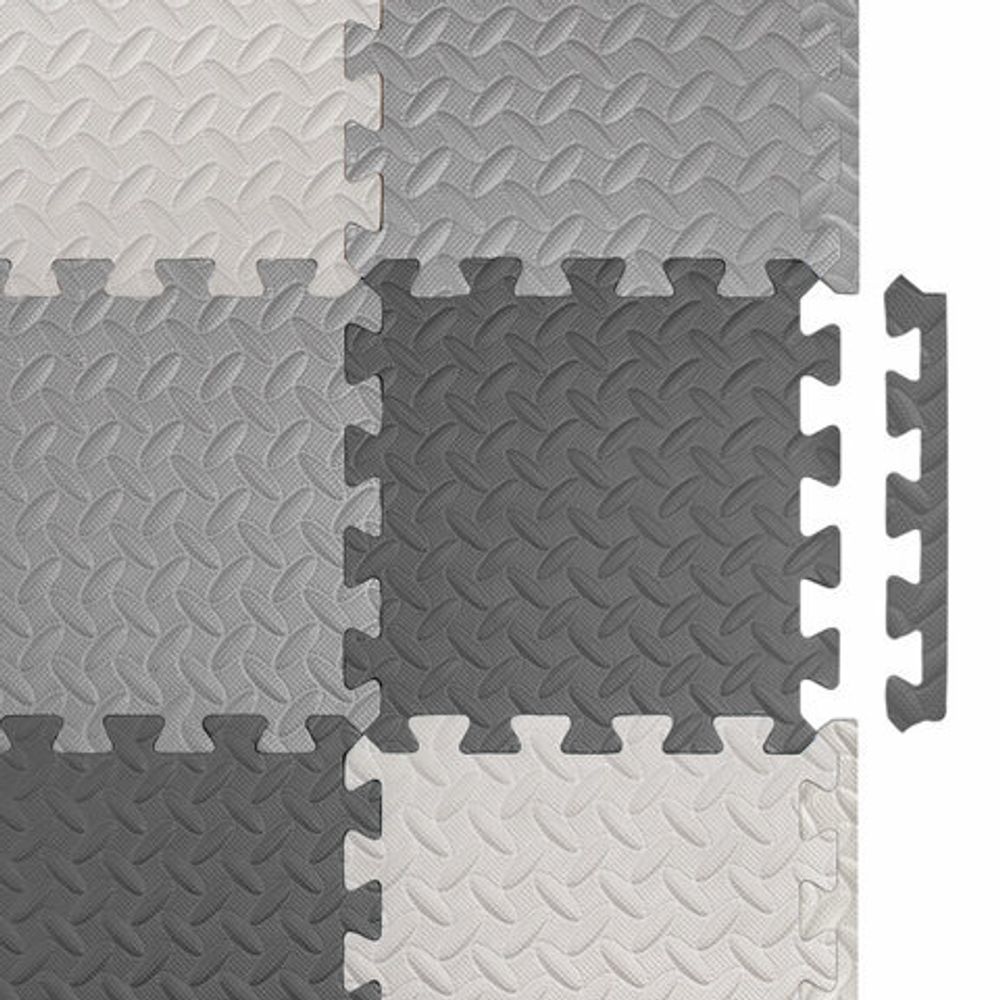 Коврик-пазл напольный 1,2х1,2 м, 16 шт., 30х30 см, толщина 1 см, серый, черный, светло-серый, ЮНЛАНДИЯ, 664817