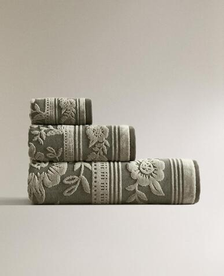ZARA HOME ЖАККАРДОВОЕ БАННОЕ ПОЛОТЕНЦЕ ИЗ ВЕЛЮРА, ЗЕЛЕНЫЙ