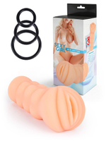 Телесный мастурбатор-вагина с эрекционными кольцами в комплекте (Цвет: телесный)