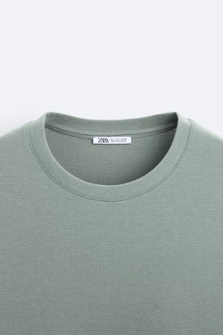 ZARA ФУТБОЛКА ИЗ РЕЛЬЕФНОЙ ТКАНИ, МЯГКИЙ ЗЕЛЕНЫЙ