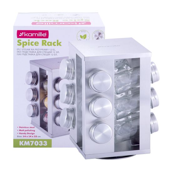 Набор ёмкостей для специй 12 шт. Kamille КМ 7033 на прямоугольной подставке