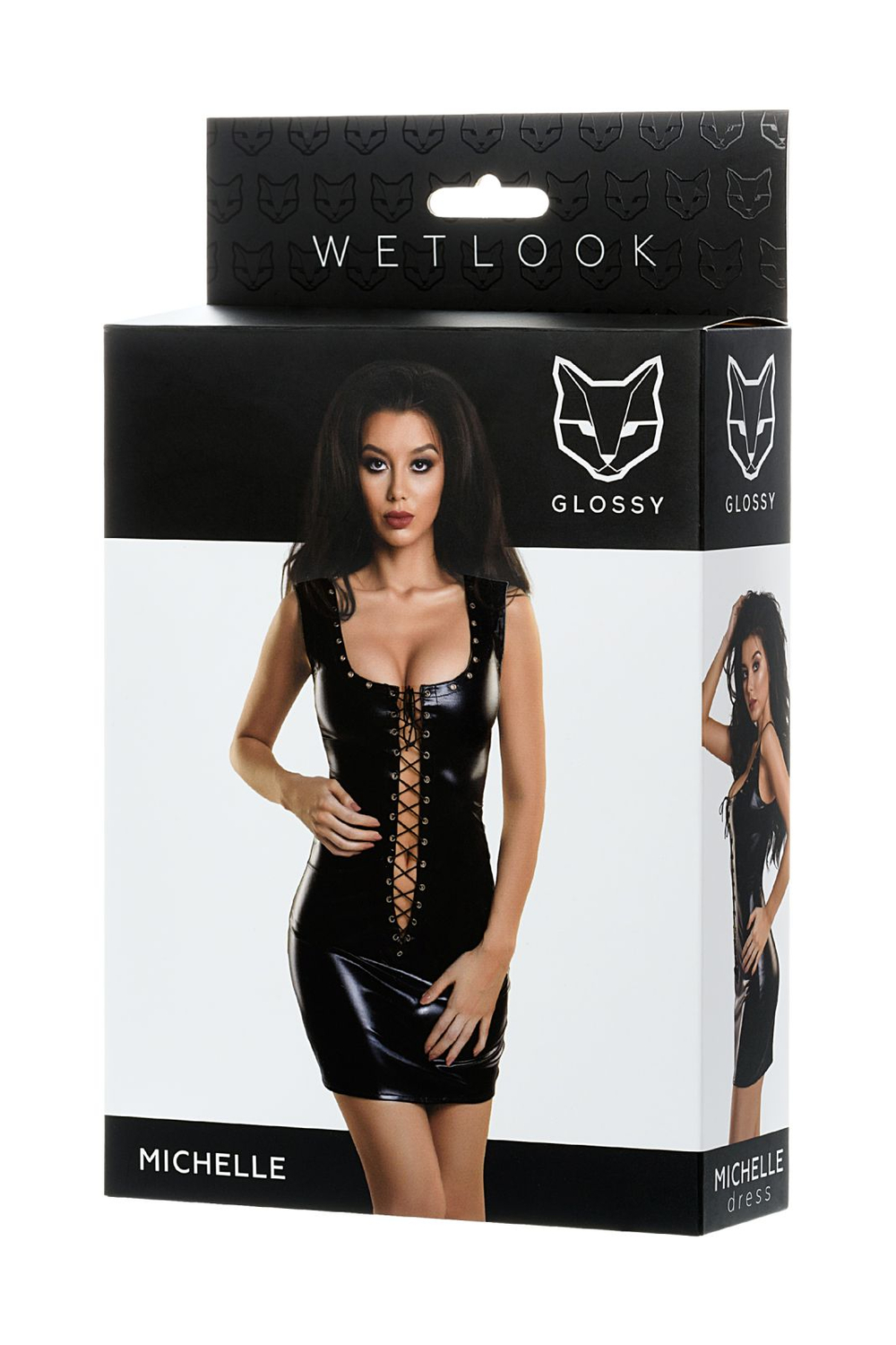 Glossy MICHELLE - Платье из материала Wetlook с заклепками, черный, M