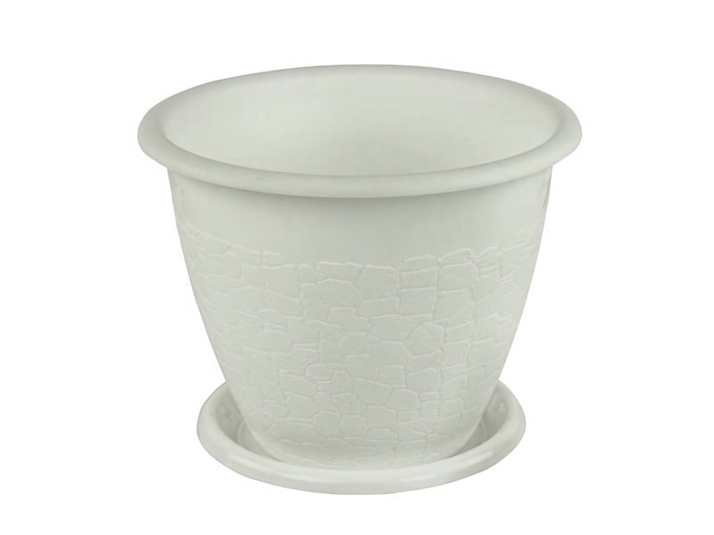 Горшок цветочный Розалия 1,2л с поддоном (белый)
