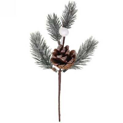 Ветка хвойная «Шишки и хлопок» 20 см