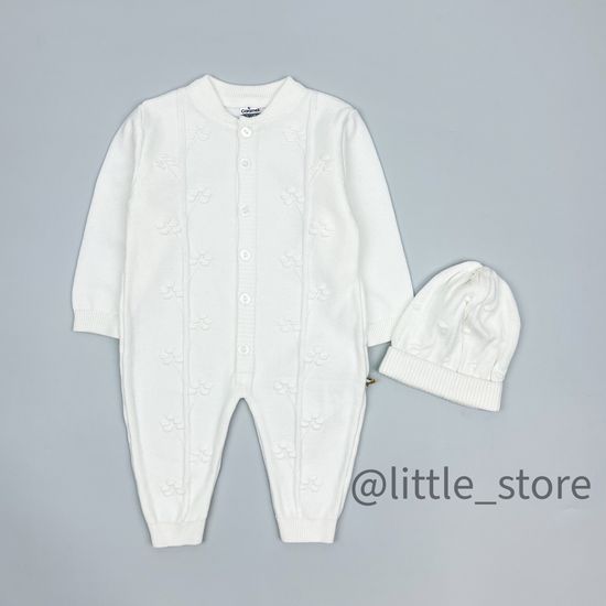 Комбинезон вязаный с шапочкой "Нежность", молочный