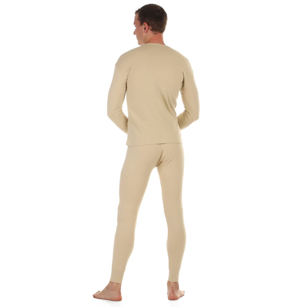 Мужской комплект нательного белья (лонгслив и кальсоны) бежевый утепленный QianBA