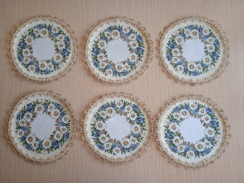 Набор гобеленовых салфеток Васильки и ромашки D20 см 6шт