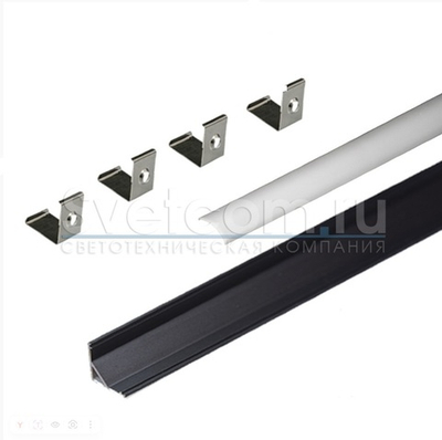 Профиль угловой 1616 черный + рассеиватель 3000 мм