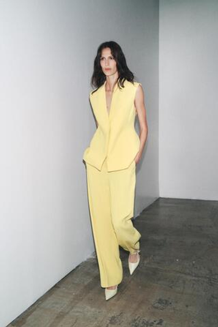ZARA БРЮКИ WIDE LEG — ZW COLLECTION, ЖЕЛТЫЙ