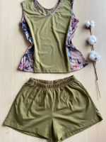 Пижама с шортами КН-058Х/болотный-капучинохризантема