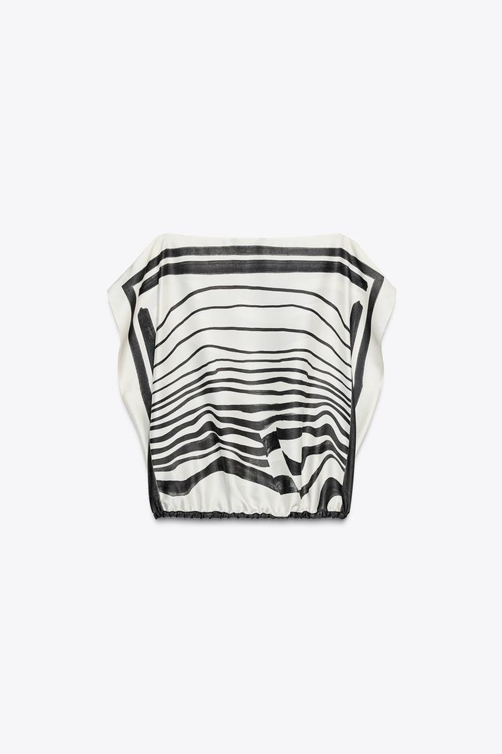 ZARA ТОП С ПРИНТОМ ZW COLLECTION, ЧЕРНЫЙ/ЭКРЮ