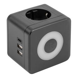 S-GES2-16SBUC BLACK Разветвитель сетевой с выключателем. с-з. 2 гнезда. 2USB+1TYPE C. 16А. 3500Вт. Черный. ТМ Uniel