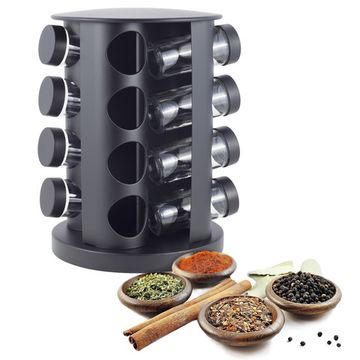Набор ёмкостей для специй 16 шт. Kamille КМ-7046 на круглой черной подставке из нержавеющей стали