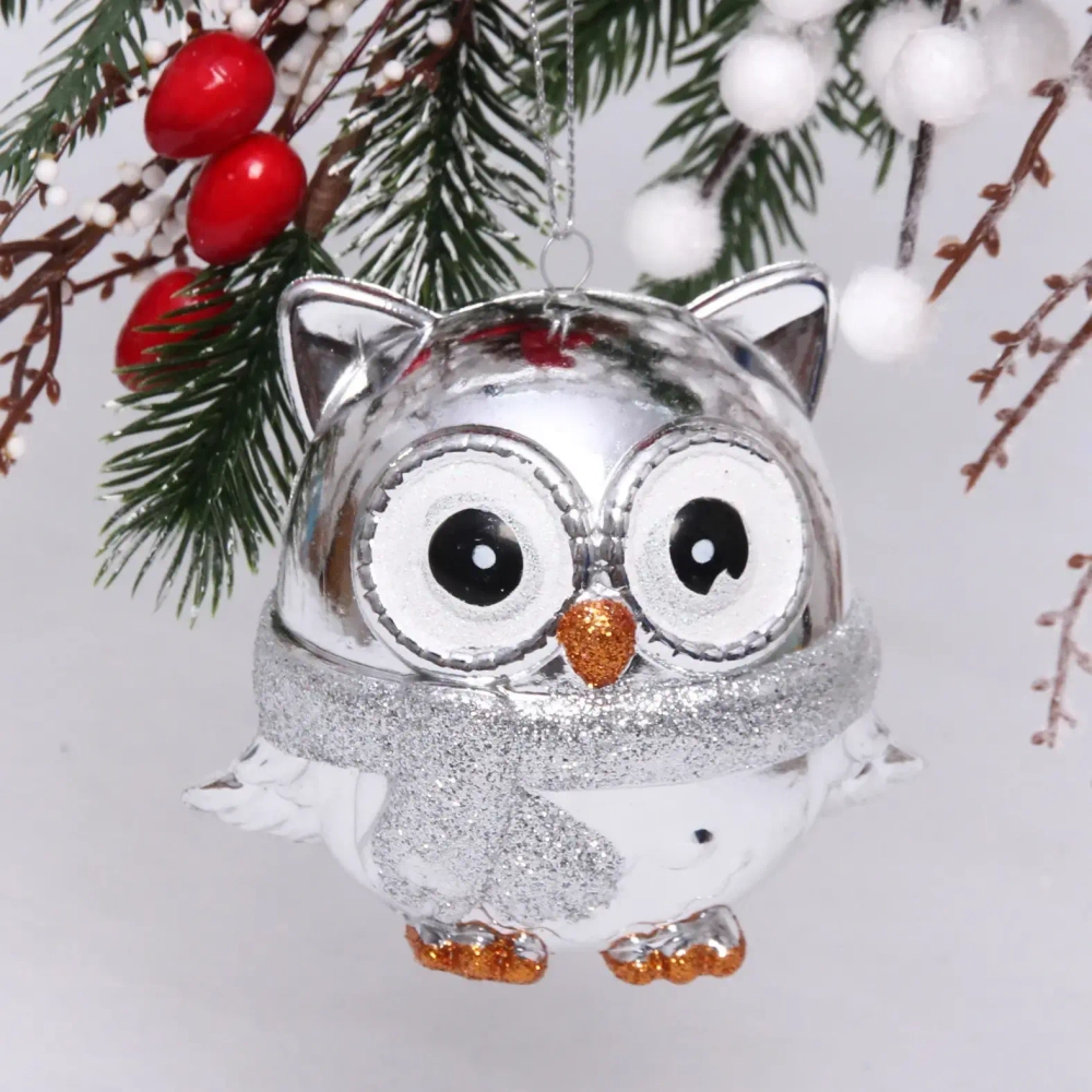 Ёлочная игрушка «Мудрая сова» 10*5*10 см, серебро