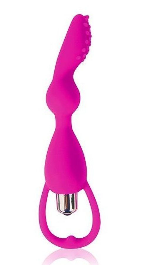 Розовый фантазийный вибратор с колечком-ограничителем - 14 см.