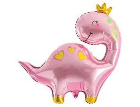 Шар фигура фольга 96см. Динозавр в короне розовый