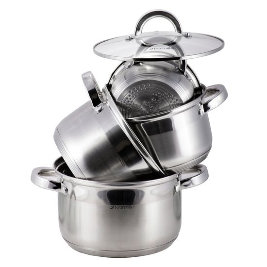 Набор кастрюль 8 предметов из нержавеющей стали Kamille KM-5637S (1,0 л; 1,8 л; 2,5 л; 3,8 л)