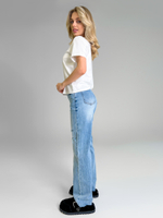 Джинсы Lanwin Х1770 однотонные прямые с дырками и необработаным краем