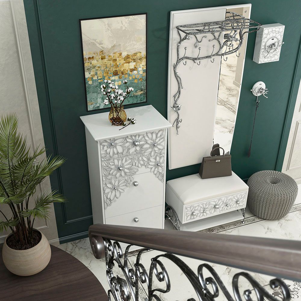 Тумба для обуви Терра-4 (с 4-мя ящиками) Айс Античное серебро