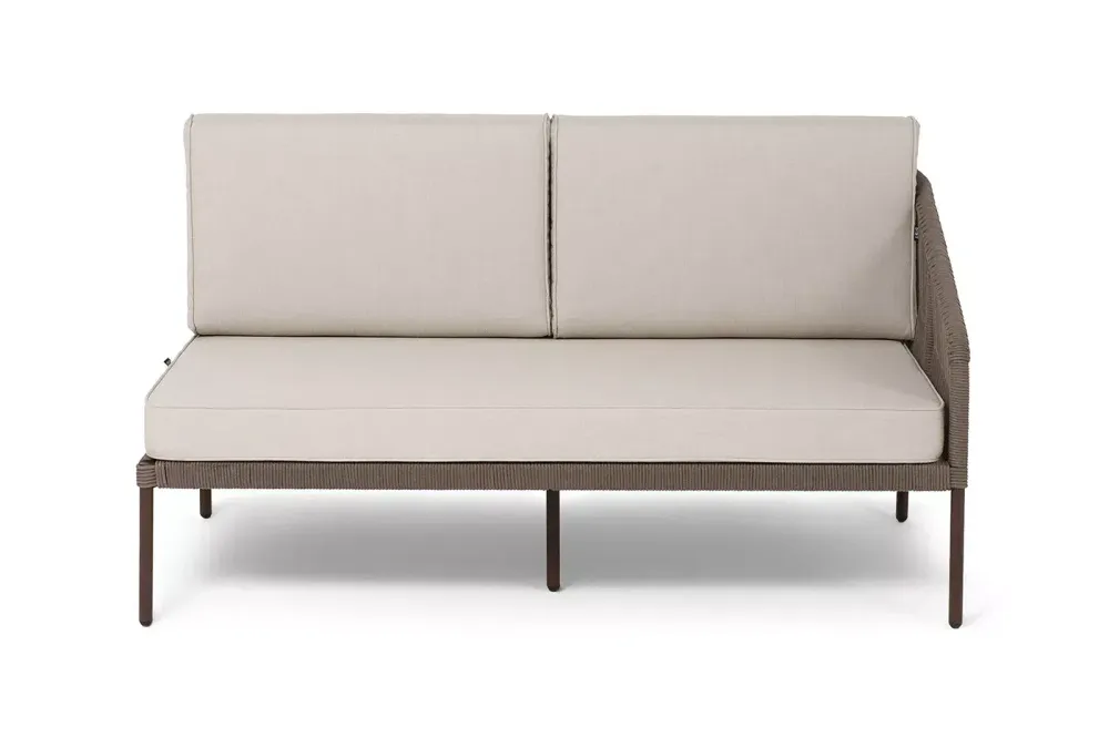 "Канны" левый модуль плетеный из роупа, каркас алюминий коричневый (RAL8016) муар, роуп коричневый круглый, ткань бежевая 035