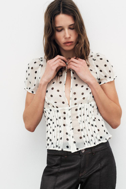 ZARA ТОП ИЗ ПОЛУПРОЗРАЧНОГО ЖОРЖЕТА, БЕЛЫЙ/ЧЕРНЫЙ