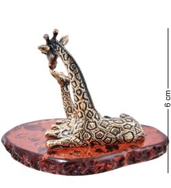 Народные промыслы AM- 554 Фигурка «Жираф Мама и малыш « (латунь, янтарь)