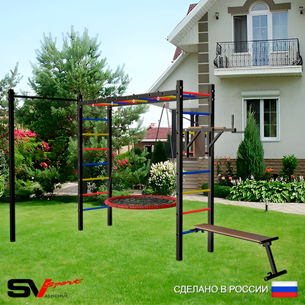 Уличная шведская стенка Sv Sport рукоход с комплектом турник прямой У5522 (Брусья/Скамья/Гнездо 80см)