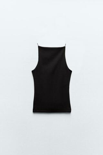 ZARA ТОП С ВЫРЕЗОМ ХАЛТЕР, ЧЕРНЫЙ