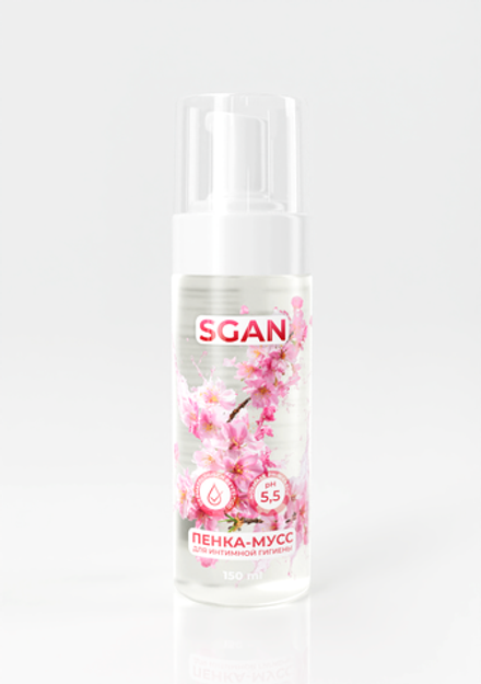 Пенка-мусс для интимной гигиены SGAN с пребиотическим эффектом, ultra-мягкая с pH 3.8–4.5 для чувствительной зоны, био-пенка для ежедневного ухода с защитой естественной микрофлоры с успокаивающим эффектом, защитой микрофлоры, 150 мл