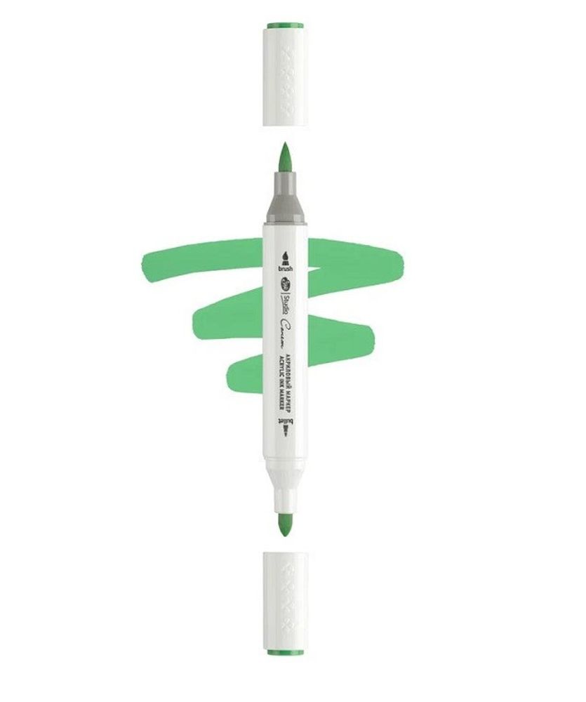 Маркер акриловый 2-х сторонний СОНЕТ кисть/пулевид. зелёный травяной тёмный