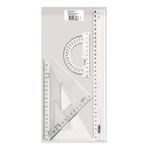 Набор геометрический большой 4пр. (треуг.2шт, лин.30см, транспортир) прозрачный бесцветный, Стамм