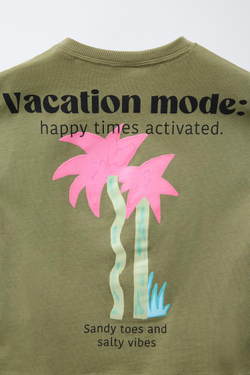 ZARA ФУТБОЛКА С ПРИНТОМ «ПАЛЬМЫ», ХАКИ