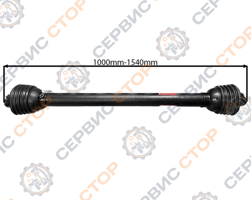 Вал карданный (усиленный) 6 х 8,(L=1000-1540) крест. 28x73 , профиль - треугольник, с кожухом