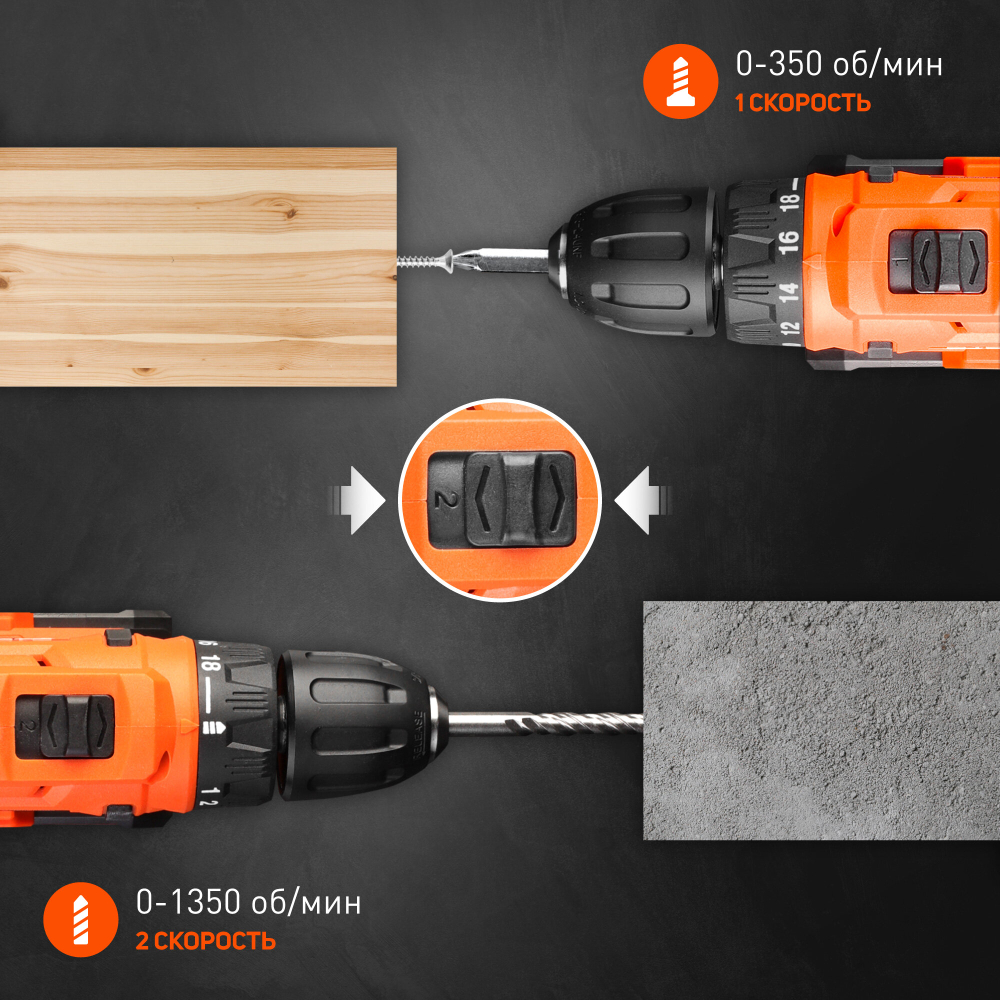 Дрель-шуруповерт акк.PATRIOT BR 189UES, две АКБ Li-Ion 18В, 2,0 Ач, 29Нм, кейс (180301549)