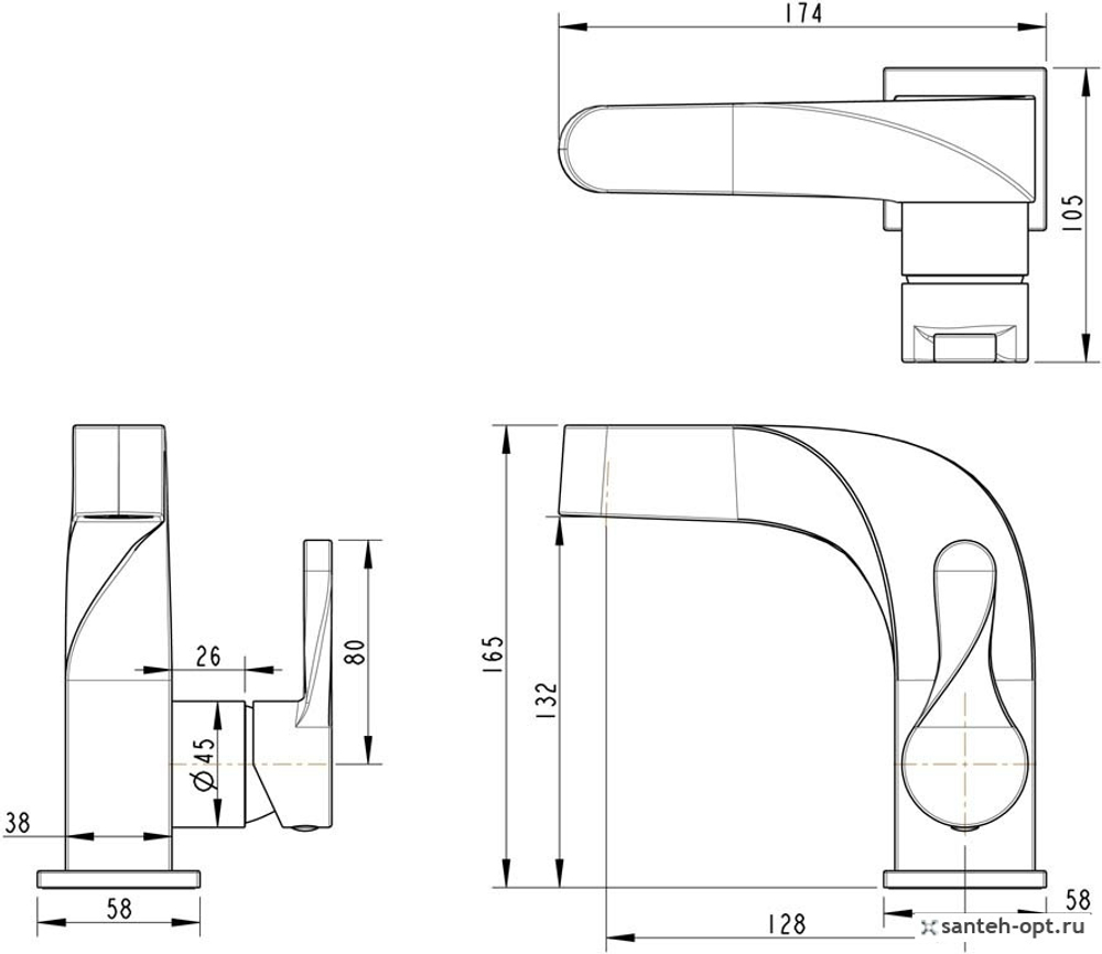 СМЕСИТЕЛЬ BRAVAT НА РАКОВИНУ WAVE F174108C-2