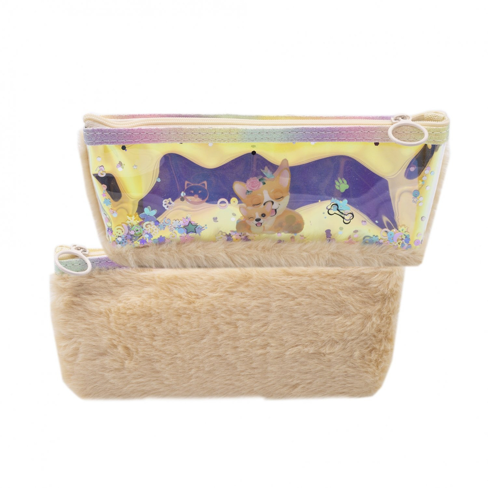 Пенал - косметичка Alingar, мех/голографика, молния, 90х200мм, "Щенки", ассорти (собачки)