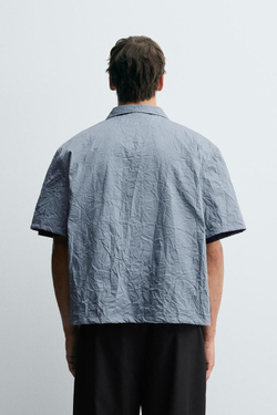 ZARА РУБАШКА С ЭФФЕКТОМ ПОМЯТОСТИ НА МОЛНИИ, НЕБЕСНО-ГОЛУБОЙ