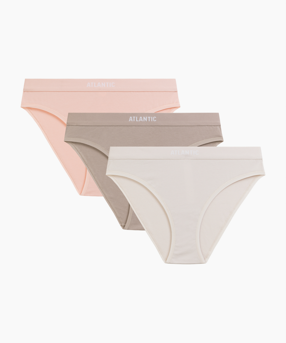 Трусы женские спорт Atlantic, набор из 3 шт., хлопок персиковые + песочные + светло-бежевые, 3CLP-012